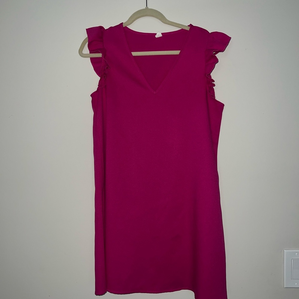 Elegant Pink Ruffle Sleeve Dress